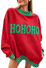 Load image into Gallery viewer, Fiery Red Polka Dot Letter Print Contrast Trim Mock Neck Sweatshirt