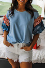 Load image into Gallery viewer, Fiery Red Stars Stripes Short Puff Sleeve Top