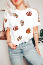 Load image into Gallery viewer, White Sequined Pumpkin Fall Graphic Casual Shift T Shirt