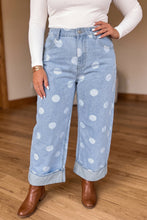Load image into Gallery viewer, Sky Blue Polka Dot Full Length Regular Fit Plus Size Jeans