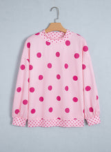 Load image into Gallery viewer, Pink Polka Dot Print Contrast Detail Oversized Tunic Sweatshirt