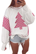 Load image into Gallery viewer, White Striped Contrast Christmas Tree Patchwork Puff Sleeve Top