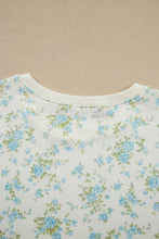 Load image into Gallery viewer, Sky Blue Floral Print Short Sleeve Elastic Waist Pocket Two Piece Set