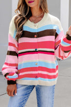 Load image into Gallery viewer, Pink Stripe Striped Colorblock Drop Shoulder Cardigan