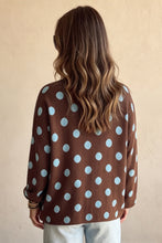 Load image into Gallery viewer, Brown Polka Dot Button Down Dropped Shoulder Shift Cardigan