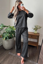 Load image into Gallery viewer, Pink Leopard Print Varsity Striped Detail 3/4 Sleeve Top Shift Pant Set