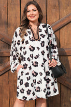 Load image into Gallery viewer, Khaki Leopard Print Contrast V Neck Plus Size Shift Mini Dress