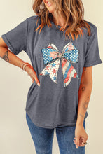 Load image into Gallery viewer, Gray US Flag Bow Print Round Neck Loose T Shirt
