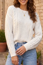 Load image into Gallery viewer, Beige Solid Color Cable Detail Knit Loose Round Neck Sweater
