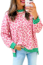 Load image into Gallery viewer, Pink Leopard Polka Dot Colorblock Trim Long Sleeve Top