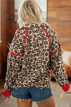 Load image into Gallery viewer, Brown Leopard Print Zip-Up Red Accents Pockets Sweatshirt