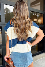 Load image into Gallery viewer, Brown Stripe Striped Colorblock Knit V Neck Short Sleeve Loose Sweater