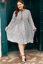 Load image into Gallery viewer, Pink Plus Size Button V Neck Leopard Print Puff Sleeve Loose Mini Dress