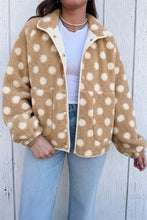 Load image into Gallery viewer, Khaki Polka Dot Faux Fur Metal Button Placket Shift Silhouette Jacket