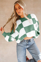 Load image into Gallery viewer, Black Checkered Bishop Sleeve Sweater