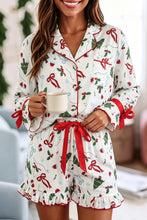 Load image into Gallery viewer, White Christmas Print Ruffle Cuff Long Sleeve Lounge Set