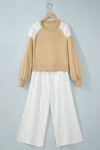Load image into Gallery viewer, Khaki Polka Dot Patchwork Colorblock Long Sleeve Casual Two Piece Pants Set