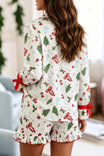 Load image into Gallery viewer, White Christmas Print Ruffle Cuff Long Sleeve Lounge Set