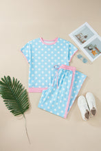 Load image into Gallery viewer, Sky Blue Polka Dot Short Sleeve Top and Pants Set