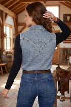Load image into Gallery viewer, Ashleigh Blue Solid Denim Button Front Pocket Sleeveless Cowboy Vest