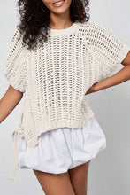 Load image into Gallery viewer, Pink Plus Size Open Knit Bow Tie Short Sleeve Sweater