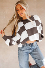 Load image into Gallery viewer, Black Checkered Bishop Sleeve Sweater