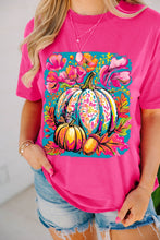 Load image into Gallery viewer, Rose Red Floral Pumpkin Graphic Print Crewneck Relaxed T-Shirt