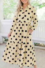 Load image into Gallery viewer, Apricot Polka Dot Button Front Long Sleeve Shift Dress