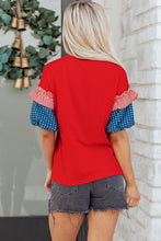 Load image into Gallery viewer, Fiery Red Sequin USA Lettering Patriotic Contrast Splicing Sleeve Top
