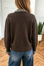 Load image into Gallery viewer, Chicory Coffee Plaid Ruffle Trim Patchwork Button Sweater Cardigan