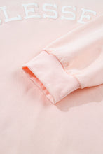 Load image into Gallery viewer, Light Pink BLESSED Embroidered Trim Patch Graphic Plus Size Mock Neck Sweatshirt