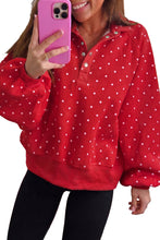 Load image into Gallery viewer, Red Polka Dot Print Metal Button Collar Casual Pullover Sweatshirt