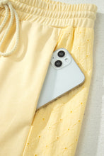 Load image into Gallery viewer, Yellow Cream Eyelet Embroidered Lace Patchwork Cropped Pullover Drawstring Pants Set