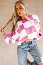 Load image into Gallery viewer, Black Checkered Bishop Sleeve Sweater