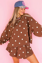 Load image into Gallery viewer, Brown Polka Dot Raw Hem Relaxed Pullover Loose Skort Two Piece Set