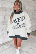 Load image into Gallery viewer, Beige Saved By Grace Print Color Block Mock Neck Oversized Sweatshirt