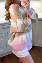 Load image into Gallery viewer, Pink Stripe Striped Colorblock V Neck Long Sleeve Tunic Sweater