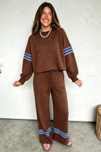 Load image into Gallery viewer, Brown Polka Dot Print Colorblock Stripes Detail Relaxed 2pcs Pant Set
