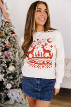Load image into Gallery viewer, Beige Pixel Snowflake Reindeer Christmas Round Neck Casual Sweater
