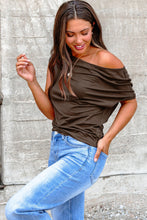 Load image into Gallery viewer, Burgundy Plus Size Solid Color Asymmetric Neck Short Sleeve Blouse