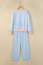 Load image into Gallery viewer, Pink Polka Dot Contrast Trim Long Sleeve Top Drawstring Shift Pants Set