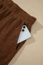 Load image into Gallery viewer, Chestnut Drop Shoulder Long Sleeve Top Elastic Waist Shorts Plus Size Set