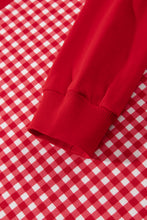 Load image into Gallery viewer, Red Color Block Plaid Patchwork Long Sleeve Pullover Wide Leg Pant Set