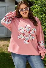 Load image into Gallery viewer, Peach Blossom Plus Size Floral Applique Drop Shoulder Sweatshirt