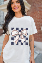 Load image into Gallery viewer, White Checkered Rugby Bowknot Graphic Crew T Shirt