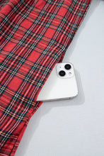 Load image into Gallery viewer, Red Plaid Square Collar Lace Trim Short Sleeve Shift Mini Dress