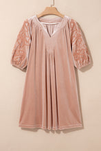 Load image into Gallery viewer, Light French Beige Embroidered Sleeve Velvet Mini Shift Dress