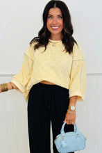 Load image into Gallery viewer, Gray Polka Dot Print Piping Trim 3/4 Sleeve Relaxed Top