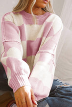 Load image into Gallery viewer, Black Checkered Bishop Sleeve Sweater