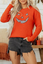 Load image into Gallery viewer, Orange Drop Shoulder Long Sleeve Round Neck Halloween Sweater